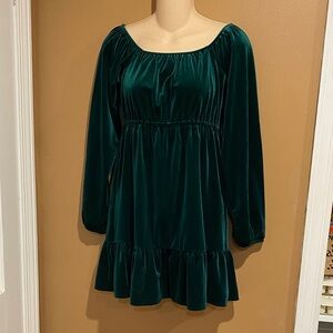 Tween Girl Holiday Emerald  Green Babydoll Velvet Dress